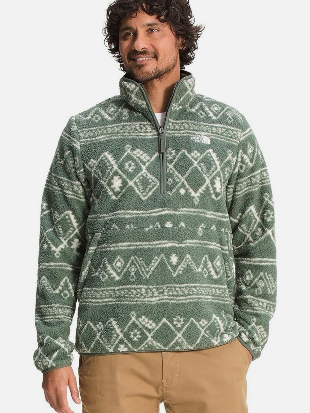 Mens M The North Face Campshire Sherpa Fleece Aztec Green Jacket Coat Button Up